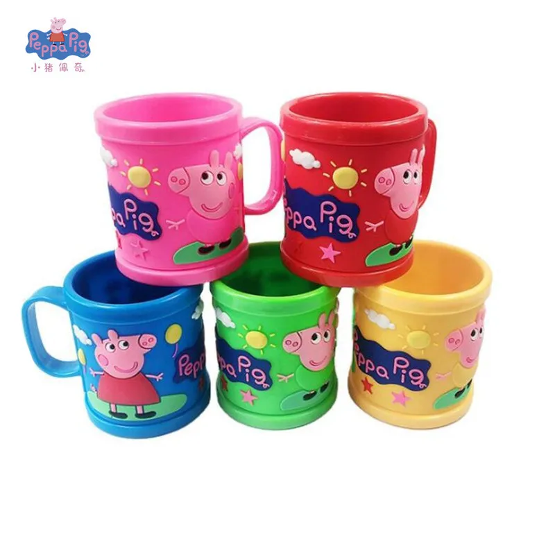 Peppa Pig-taza de agua con personajes de dibujos animados para bebés, vaso de goma blanda de PVC para cepillo de dientes, anticaída