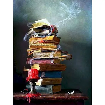 

Gatyztory Frame Book Candle DIY Painting By Numbers Handpainted Oil Painting Modern Home Art Canvas Colouring 60x75cm