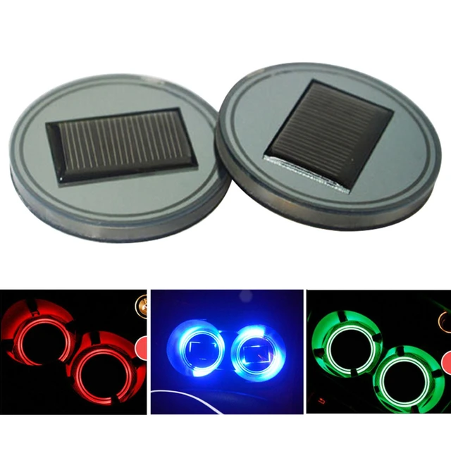 2Pcs LED Auto Coaster Licht Rot Blau Grün Solar Leucht Tasse Pad