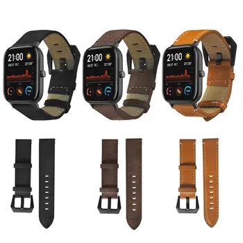 

Fashionable Personality Stainless Steel Plating Buckle Vintage Texture Handmade Leather Strap For Amazfit Gts Watch