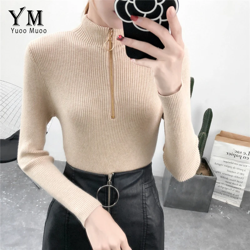 YuooMuoo Zipper Design Knitted Sweater Pullovers Jumper 2019 New
