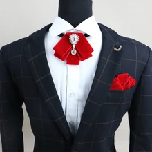 New Fashion Men's Wedding Rhinestone Velvet Bowtie Groomsman Retro Gentleman British Bow Tie Gifts for Men Pocket Square Sets