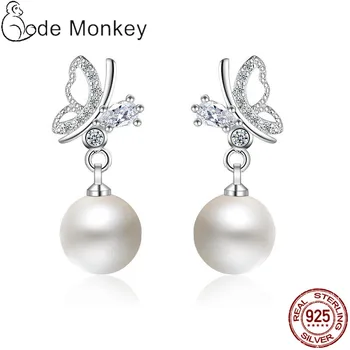 

Qikaola Clear CZ Butterfly Drop Earrings With Pearl For Women Hot Fashion Jewelry 100% 925 Sterling Silver Earrings CME294