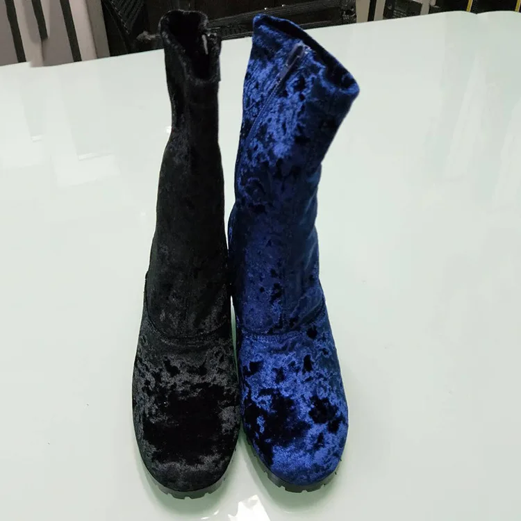 

Lace Up Boots Bootee Woman 2019 Round Toe Shoes Luxury Designer Booties Ladies Winter Women Mid Calf Rubber Fashion High Heel