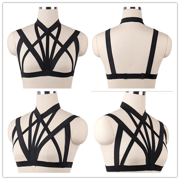 D0016 Sexy Black Body Bondage Harrness Belt Festival Adjustable Cage Bra Woman Goth Harness Punk Rave Lingerie Edgy Body Cage - Цвет: D0016