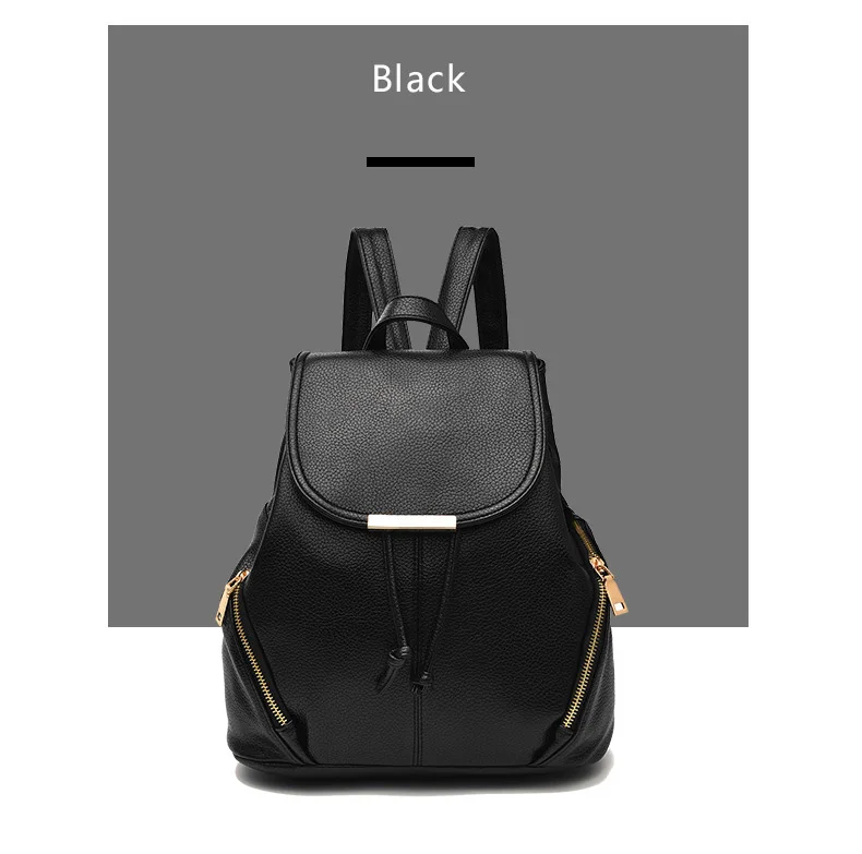 2019 High Quality PU leather Zipper Backpacks Female Small Leisure Backpack Purse College Student Shoulder School Bag Black Pink (9)