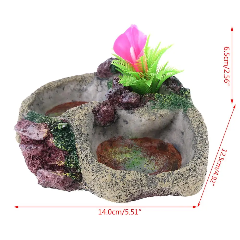 Reptile Turtle Feeder Fish Tank Food Water Feeding Bowl Resin Aquarium Ornaments