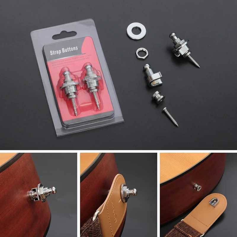 

2pcs/set Guitar Strap Lock Universal Anti-slip Metal Stringed Instruments Belt Chrome Plated Non-slip Belts Buckle Button