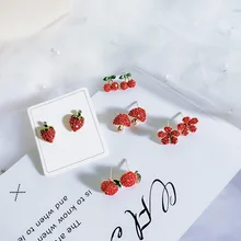 Милые серьги-гвоздики в форме фруктов для женщин, модные красные соломенные вишни 925 пробы, серебряные серьги для девочек, модные ювелирные изделия