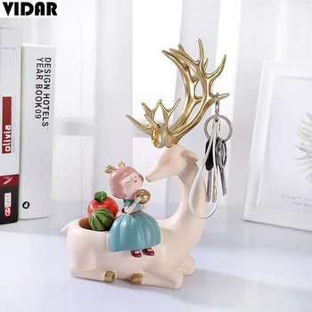 

VIDAR Creative Gifts Ins Wind Deer Girl Resin Crafts Ornaments Home Decoration Storage Deer Ornaments