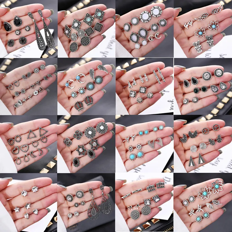 

Silver Charm Geometric Stud Earrings Suit For Women Jewelry Retro Korean VSCO High End Voso Fashion Bohemia Trinket Earring Gift