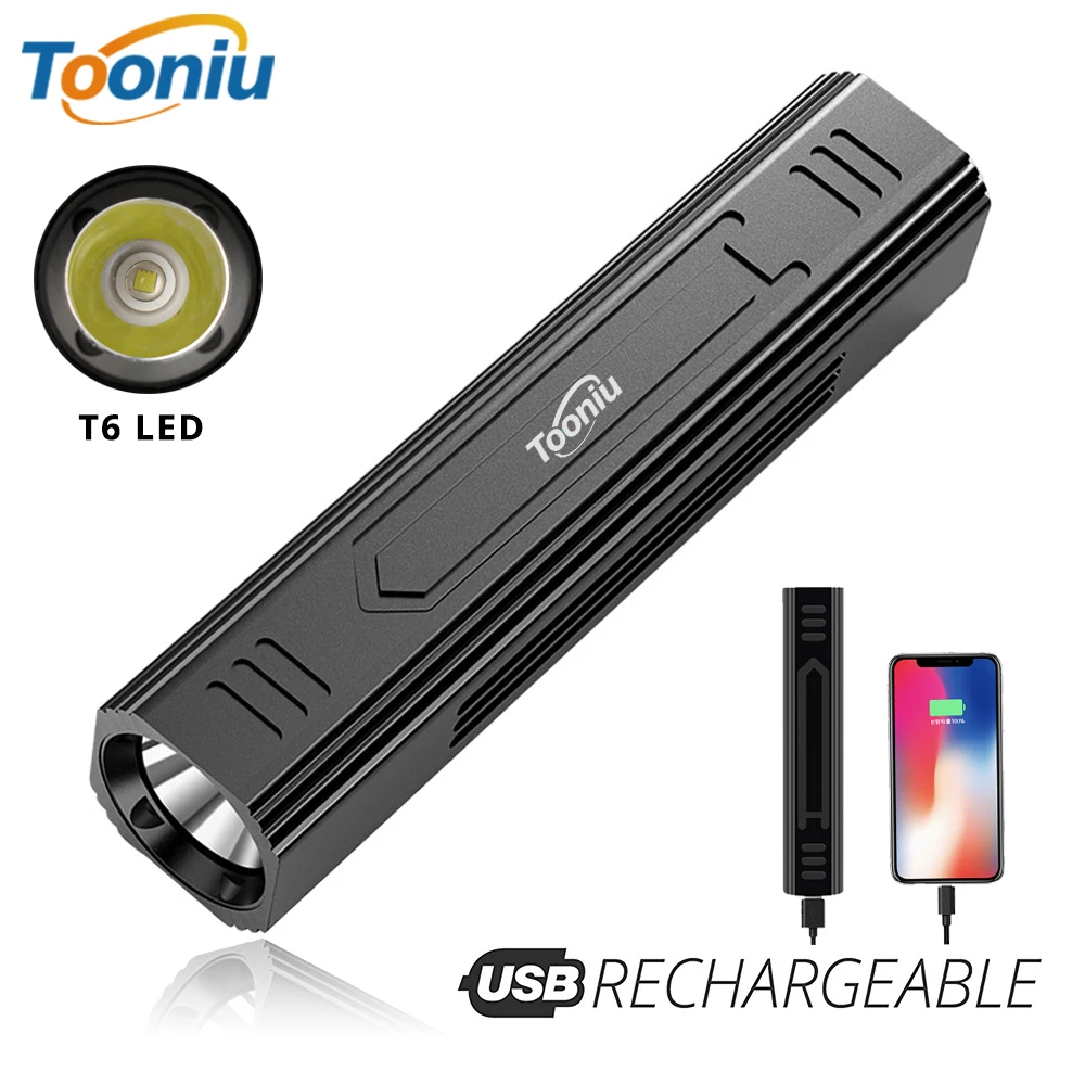 

T6 LED Flashlight Portable Torch with USB Input & Output Function Camping Light Super Bright 5 Lighting Modes Outdoor Lamp