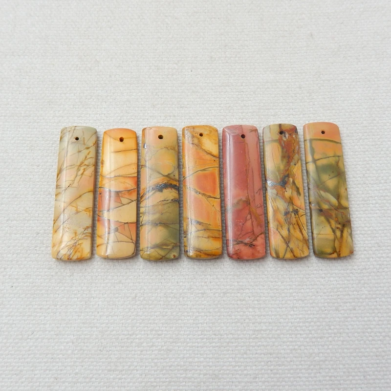 

7Pcs Natural Stone Multi-Color Picasso Jasper Gemstone Necklace Pendants 37x10x4mm 21.5g