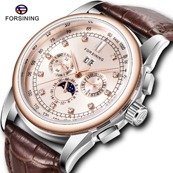 

New Arrival Forsining Mechanical Automatic Men Watch Top Brand Luxury Diamond Dial Genuine Leather Belt Casual Man Watch