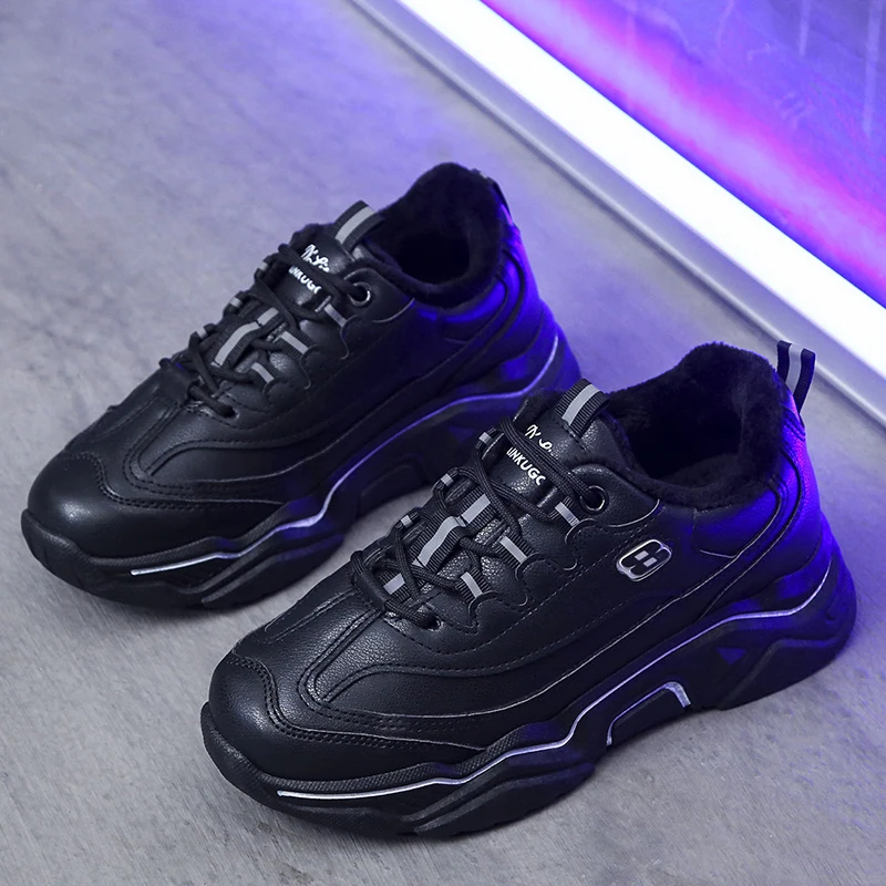 

Freeshipping 2019 Women Platform Shoes Ulzzang Height Increasing With Fur Wram Women's Casual Snekaers Fastion Female Shoe