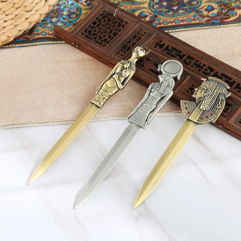 Creative Retro Egyptian Pyramid Pharaoh Knife Ancient Bronze Zinc Alloy Letter Opener Art Paper Knife