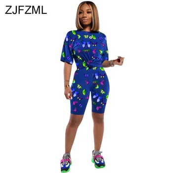 

Butterfly Print 2 Piece Matching Sets Women O Neck Short Sleeve Top+Skinny Midi Pant Sweatsuits Casual Night Club Party Outfits