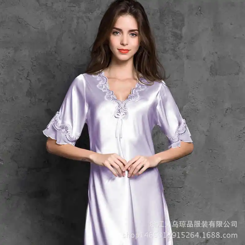 SP& CITY Летняя женская ночная Пижама с v-образным вырезом, короткая юбка, сексуальное женское белье с оборками, шелковая ночная сорочка - Цвет: purple