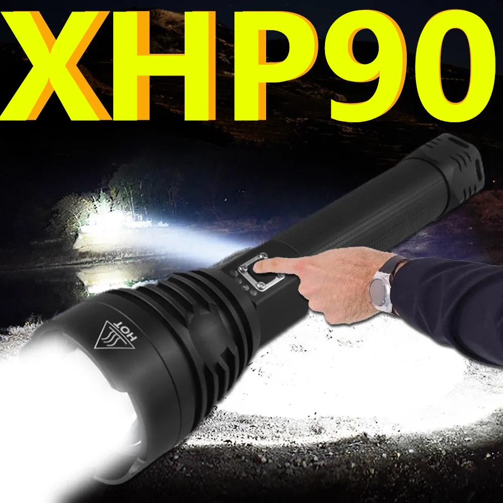 Самый мощный светодиодный фонарик XHP90 18650 лм тактический Водонепроницаемый