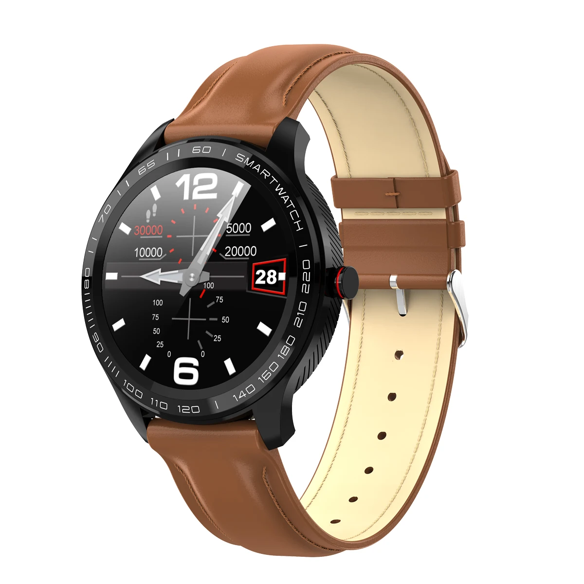 Brown leather Смарт-часы для мужчин ЭКГ+ PPG сердечный ритм кровяное давление кислородный монитор полный экран сенсорный IP68 водонепроницаемый смарт-часы Bluetooth браслет - Цвет: Brown leather