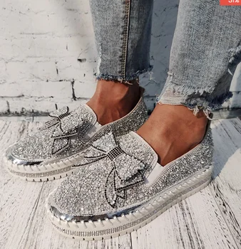 

2020 Women Vulcanize Shoes Sneakers Bling Shoes Girl Flat Glitter Sneakers Casual Female Breathable Lace Up Sport Shoes