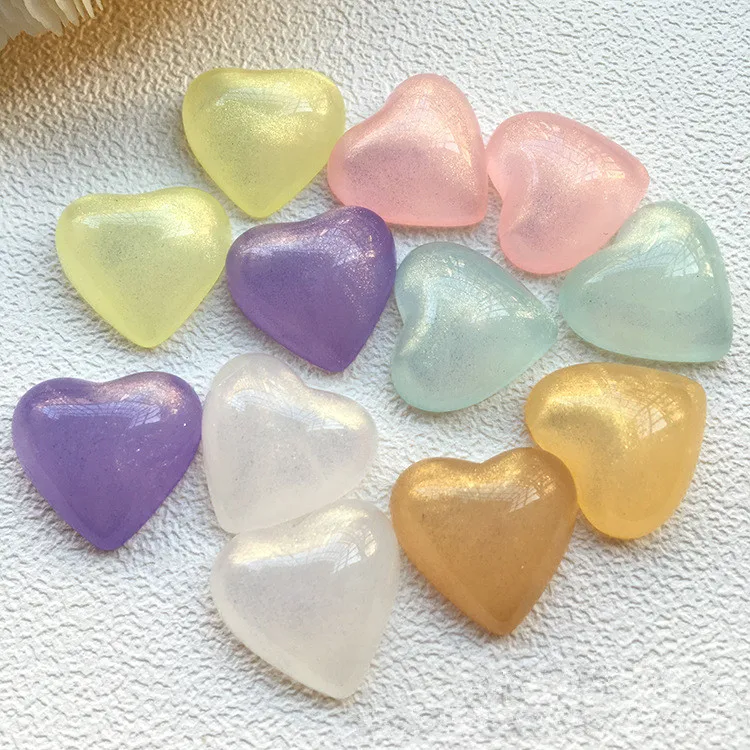 

New style 50pcs/lot glitter decoration cartoon color hearts shape resin flatback beads diy jewelry earring/garment accessory