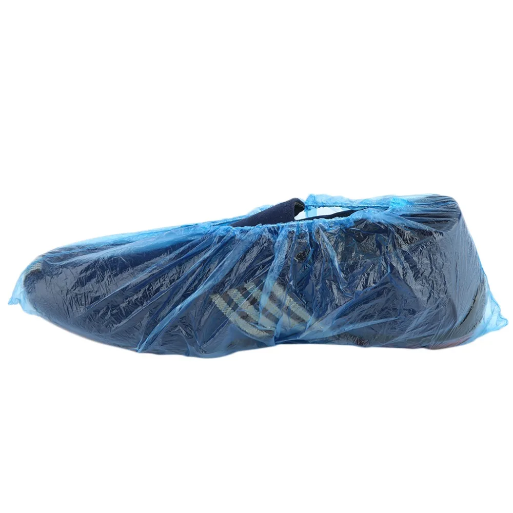 BIYI 100 Teile/satz Einweg Kunststoff Überschuhe Zimmer Im Freien Wasserdichte Regen Boot Teppich Sauber Krankenhaus Überschuhe Schuhpflege Kits blau 