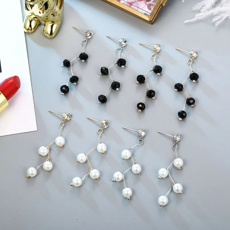 

WISHMETYOU Simple The Hundred Set Pearl Earrings For Women Geometry Black And White Unique Handmade Long Earring Fashion Jewelry
