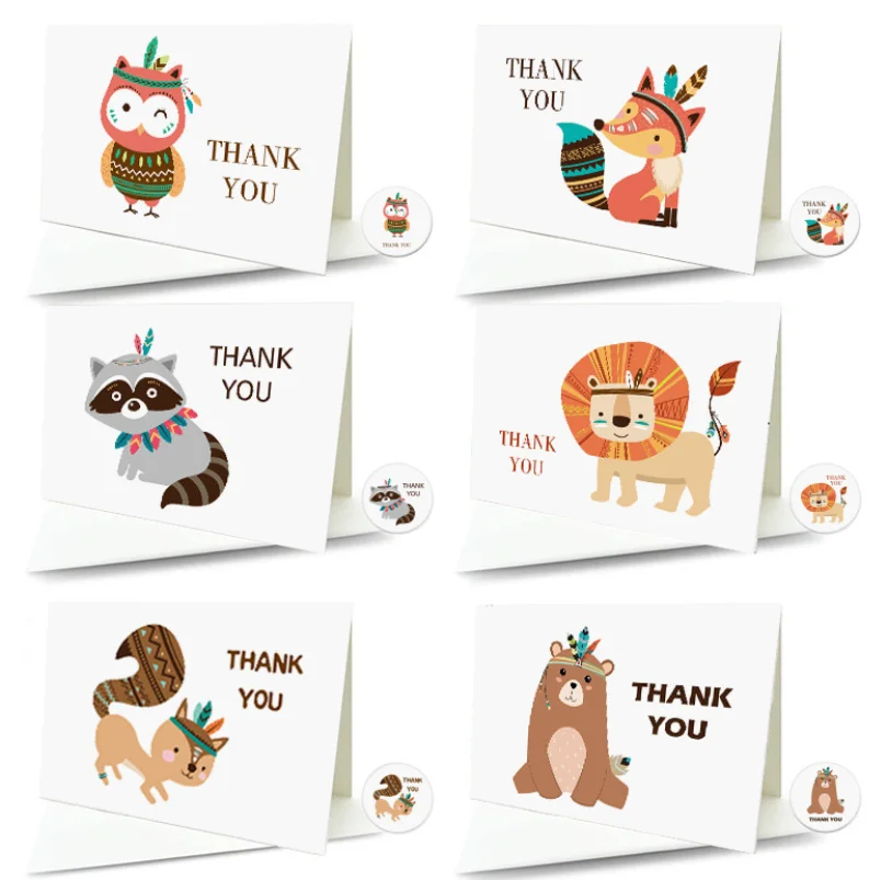 6 PCS】Thank You Card with Envelope Jungle Animal Safari Theme Greeting Card  for Kids|Cards & Invitations| - AliExpress