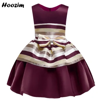 

Formal Colorblock Front Bow Flounce Pageant And Evening Dress Girls 3-10 Years Burgundy Back Zipper Elegant Party Dresses Child