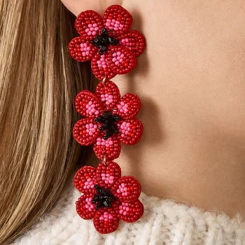 

Dvacaman Spring Summer Red Flower Big Statement Earrings Women Handmade Beaded Long Drop Earrings 2020 Wholesale Jewelry Fashion