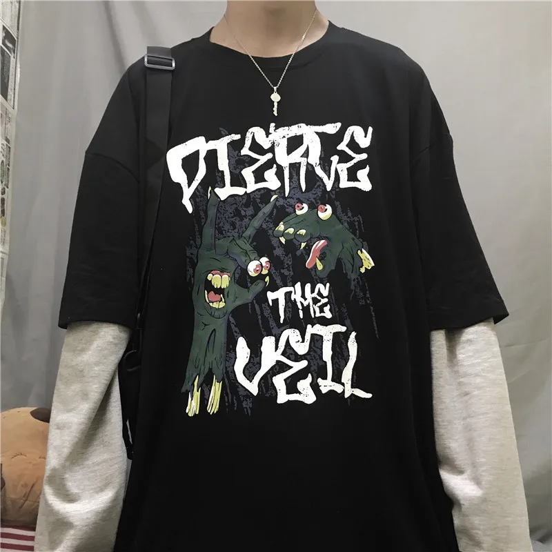 fall Vogue personality long sleeve t shirt men Dinosaur print Patchwork Long sleeve Loose hip hop Vogue men clothes 2019 Vintage