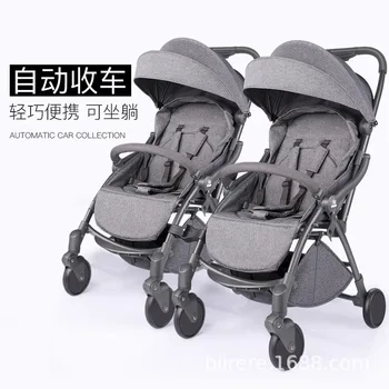 

Twin Baby Stroller Baby Lightweight Folding Stroller Pocket Double Baby Can Sit Versatile Detachable Trolley