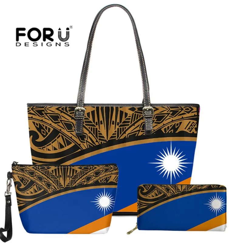 

Marshall Islands Print Blue Handbag Polynesia Tribe Large Capacity Shoulder Bag Leather Totes for Woman Female Hand Bag Bolsa