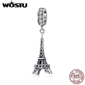 

WOSTU Authentic 925 Sterling Silver Eiffel Tower Charms Zircon Openwork Beads Fit Original Bracelet Pendant Jewelry CTC154