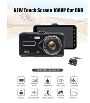 

4" Full HD 1080P IPS Car Camera Dual Lens Dash Cam Night Vision Recorder G-sensor Parking Front+Rear Car DVR Car Accessories