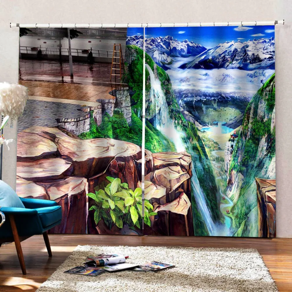 Photo Prited 3D Window Curtains Living Room Bedroom Blackout Waterfall landscape Curtains Kitchen Textile