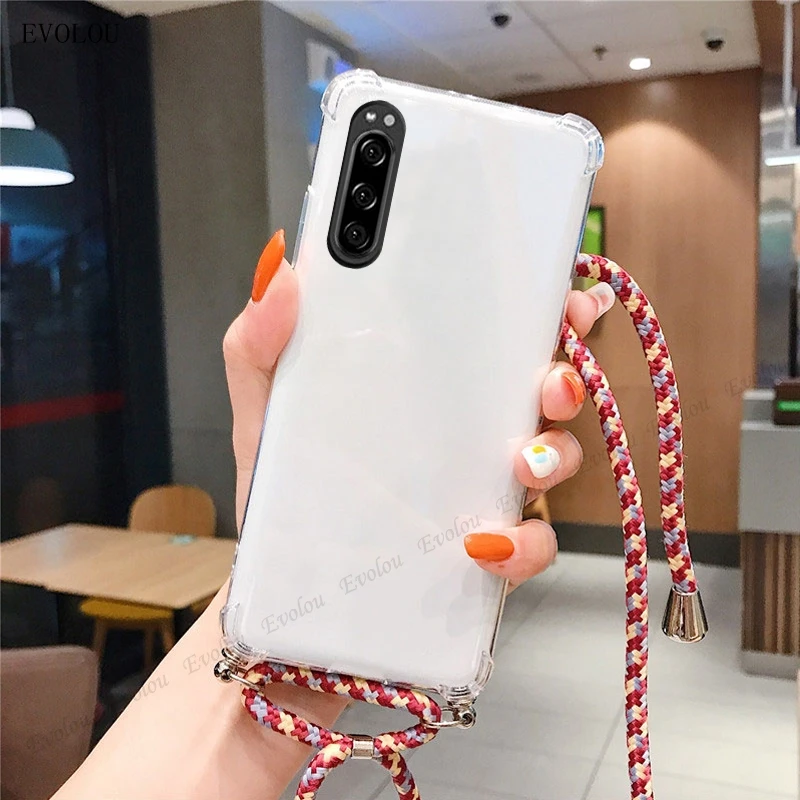 Shockproof Transparent Crossbody Lanyard Phone Case with Clear Back Cover