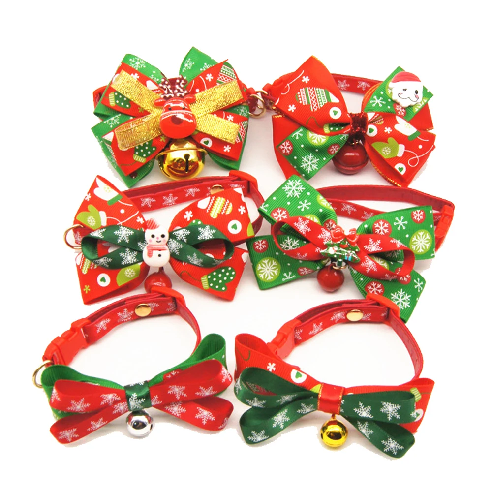 Christmas Holiday Pet Cat Dog Collar Bow Tie Adjustable Neck Strap Cat Dog Grooming Accessories Pet Product Supplies Christmas