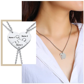 

3 Pcs in one Set Free Personalize Engrave Name BFF Pendants Necklaces Heart Forever Love Friendship Custom Gifts