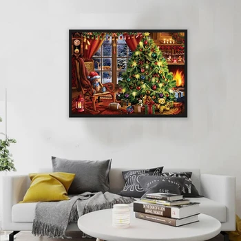 

5D Diy Diamond Painting Christmas Tree Gift Round Diamond Mosaic Embroidery Rhinestone