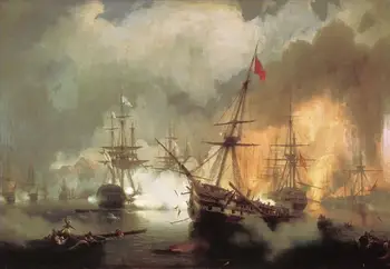 

5 Hand Painted Art Paintings by College Teachers - morskoe srazhenie pri navarine goda 1846 war ships - Oil on Canvas