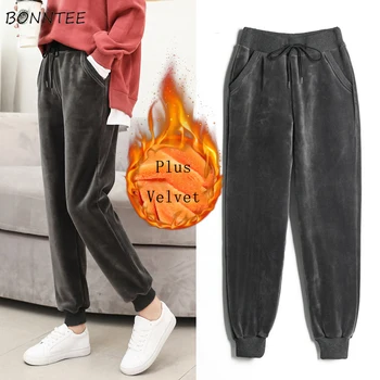 

Pants Women Plus Velvet Large Size Korean Style Pleuche Trendy Womens High Quality Solid Long Trousers Female Loose Leisure Chic