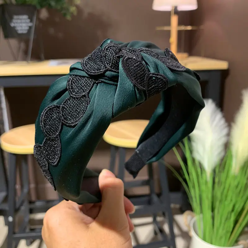 Koren Fashion Hairband Lace Head Band Women Hair Accessories Women Hair Hoop Solid Color Hair Bands Head Dress Wholesale - Цвет: Зеленый
