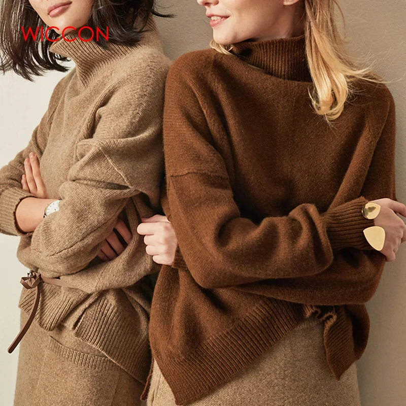 

Autumn & Winter New Cashmere Sweater Women's High-Necked Pullover Loose Thick Sweater Short Paragraph Knit Shirt