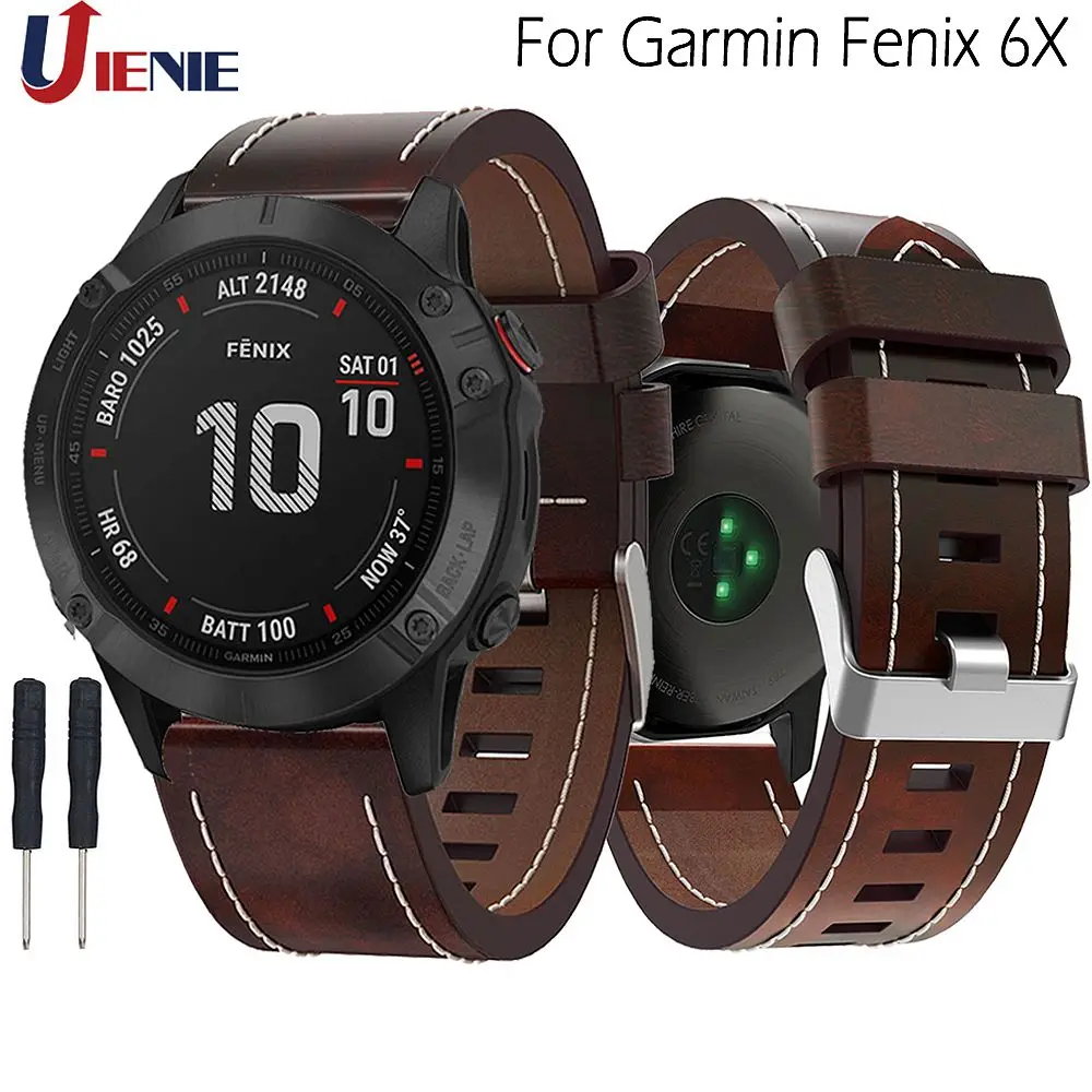 

Leather Watchband 26mm Strap for Garmin Fenix 6x/5X Plus/3/3HR/D2 Bravo Smart Watch Band Replacement Bracelet Wristband
