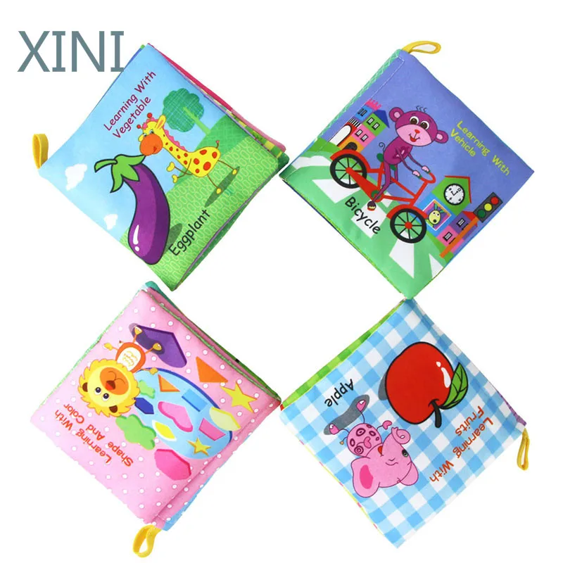 

4 Styles Baby Education Traffic Fruit Soft Cloth Book Fabrics Quiet Book Early Learning Cloth Books Rustle Sound Toys For Kids