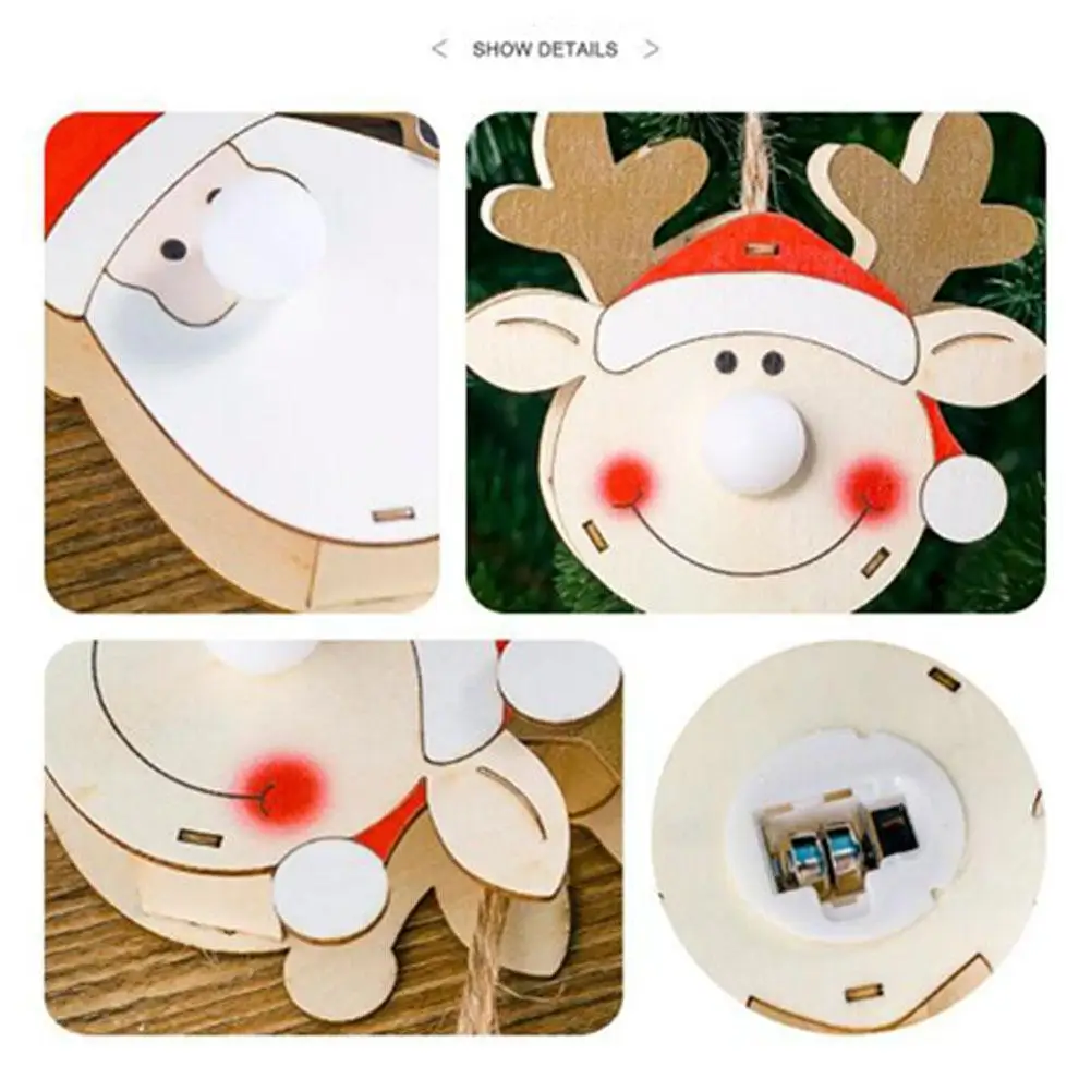 Wooden Christmas Series Hanging Pendant with Luminous LED Nose for Xmas Decoration Christmas Ornaments