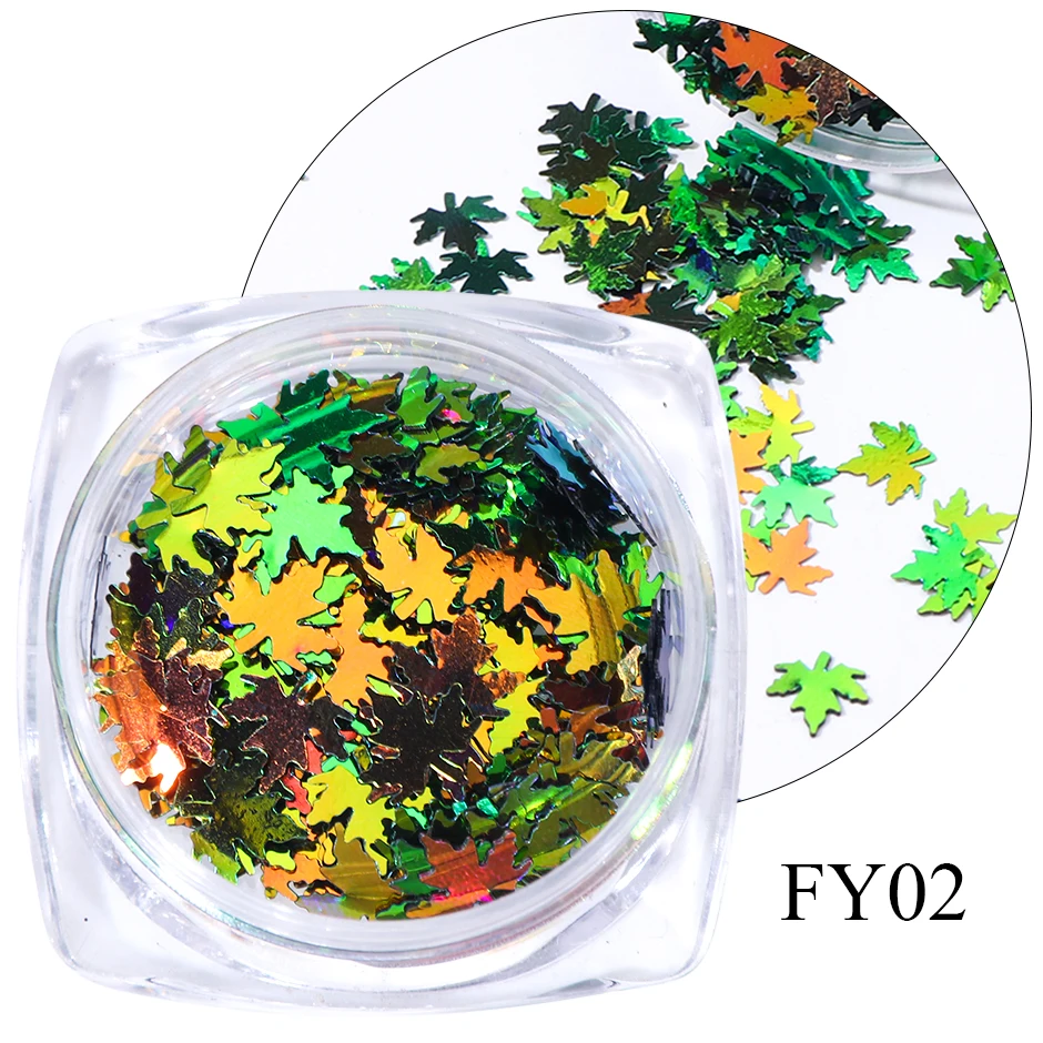 FY02 Maple Gold Holographic Glitter Flakes Nail Sequins Paillette Iridescent Multicolor Leaf Sheet Manicure Nail Art Decor CHFY01-05 - Цвет: FY02