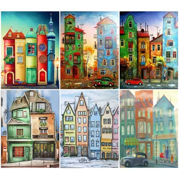 

DIY Painting By Numbers Cartoon House Frame Kit Oil Coloring By Numbers Wall Art Picture Acrylic Paintings On Canvas Home Decor